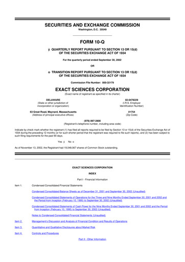 Miniature Exact Sciences 10-Q Rapport trimestriel  