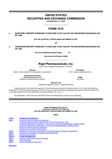 Thumbnail Rigel Pharmaceuticals 10-Q Quarterly Report FY 