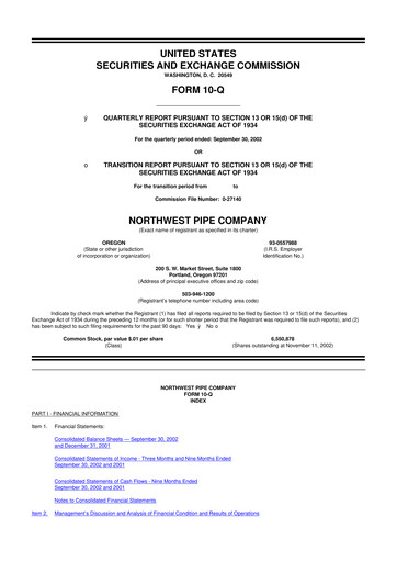 Thumbnail Northwest Pipe Company
 10-Q Quarterly Report FY 