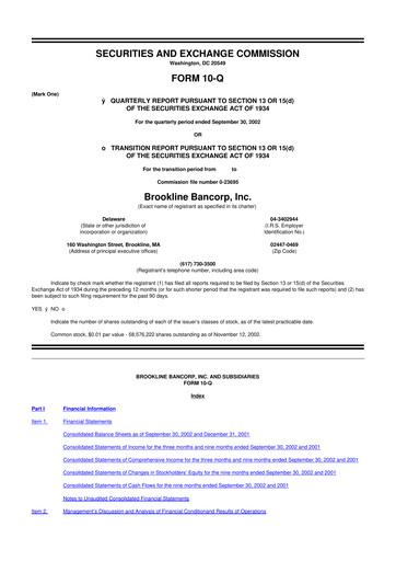 Thumbnail Brookline Bancorp 10-Q Quarterly Report FY 