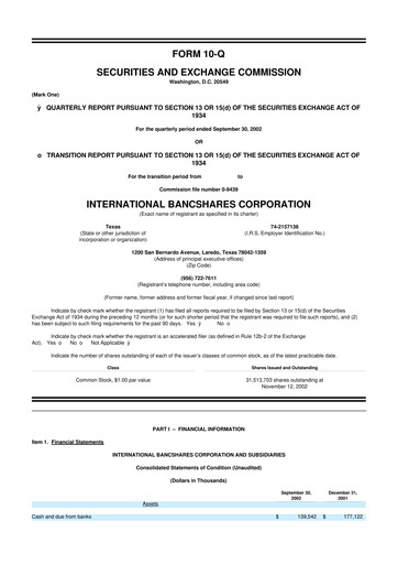 Thumbnail International Bancshares Corp 10-Q Quarterly Report FY 