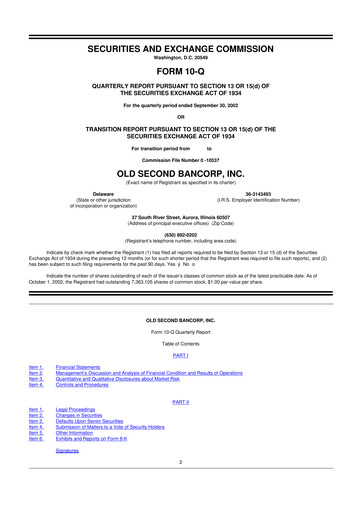 Thumbnail Old Second Bancorp 10-Q Quarterly Report FY 