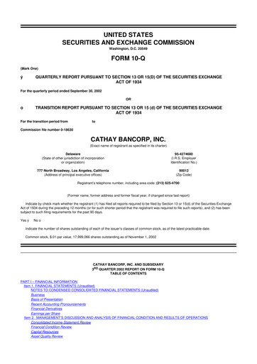 Thumbnail Cathay General Bancorp 10-Q Quarterly Report FY 