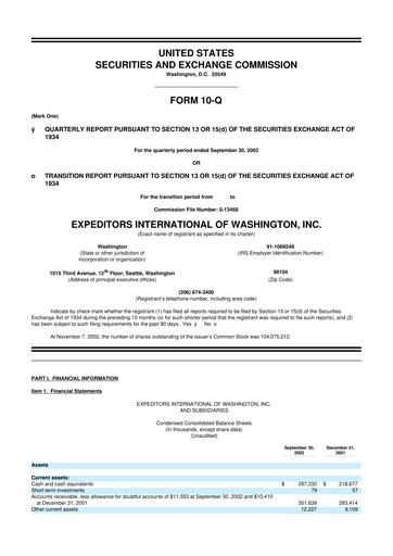 Thumbnail Expeditors International 10-Q Quarterly Report FY 