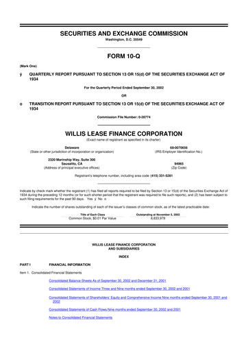 Thumbnail Willis Lease Finance Corporation 10-Q Quarterly Report FY 