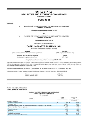 Thumbnail Casella Waste Systems
 10-Q Quarterly Report FY 