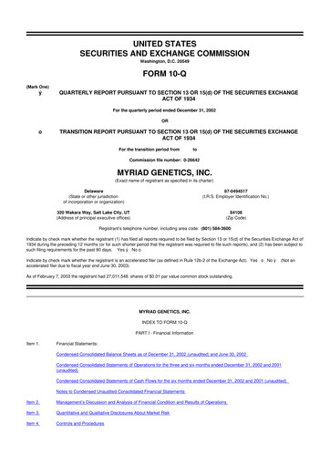 Thumbnail Myriad Genetics 10-Q Quarterly Report FY 