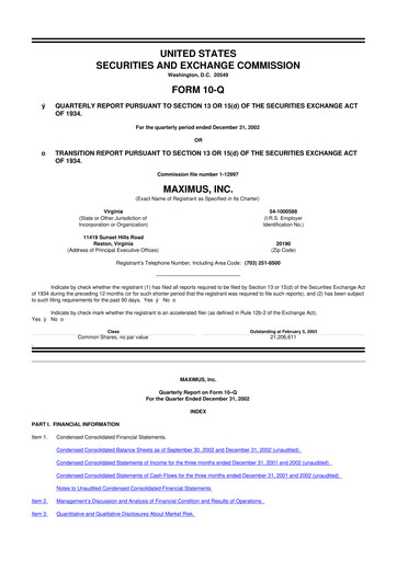 Thumbnail Maximus 10-Q Quarterly Report FY 