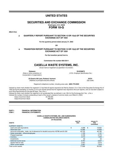 Thumbnail Casella Waste Systems
 10-Q Quarterly Report FY 