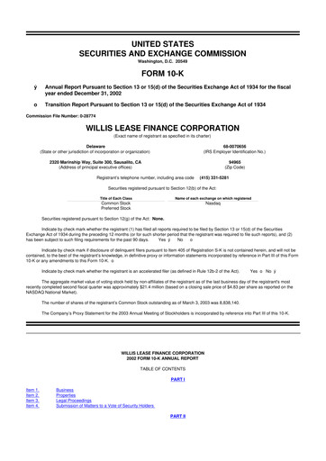 Thumbnail Willis Lease Finance Corporation 10-K Annual Report 