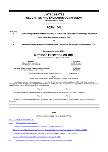 Miniature Methode Electronics
 10-Q Rapport trimestriel  