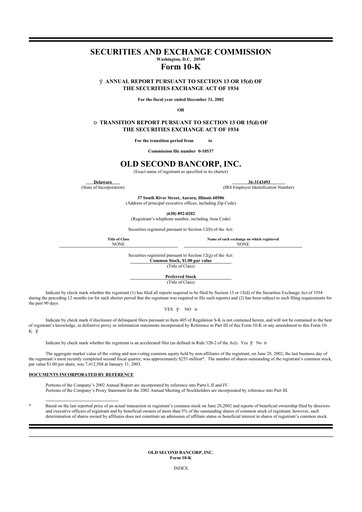 Thumbnail Old Second Bancorp 10-K Annual Report 