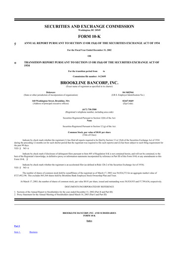 Thumbnail Brookline Bancorp 10-K Annual Report 