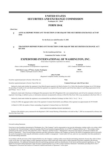 Miniature Expeditors International 10-K Rapport annuel 
