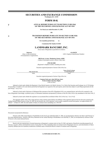 Thumbnail Landmark Bancorp 10-K Annual Report 