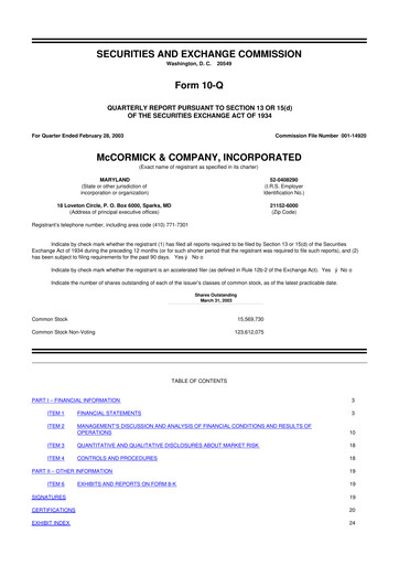 Thumbnail McCormick & Company
 10-Q Quarterly Report FY 