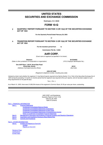 Thumbnail AAR 10-Q Quarterly Report FY 