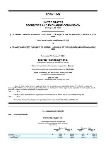 Thumbnail Micron Technology 10-Q Quarterly Report FY 