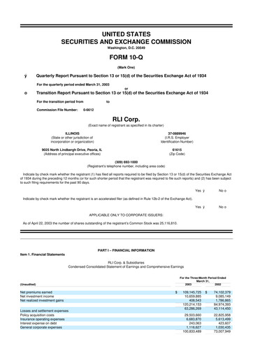 Thumbnail RLI Corp.
 10-Q Quarterly Report FY 