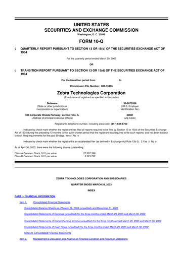 Miniature Zebra Technologies 10-Q Rapport trimestriel  