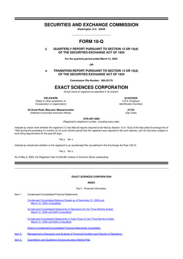 Miniature Exact Sciences 10-Q Rapport trimestriel  