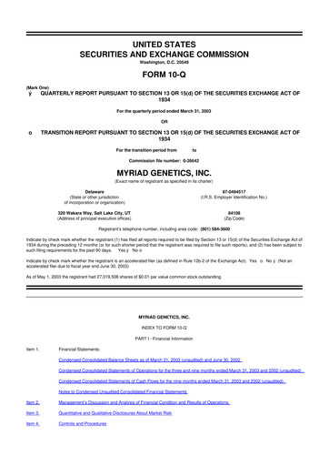 Thumbnail Myriad Genetics 10-Q Quarterly Report FY 