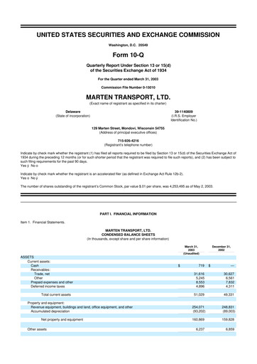 Thumbnail Marten Transport 10-Q Quarterly Report FY 