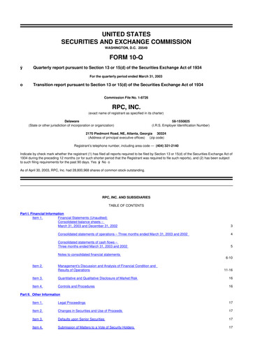 Thumbnail RPC, Inc. 10-Q Quarterly Report FY 