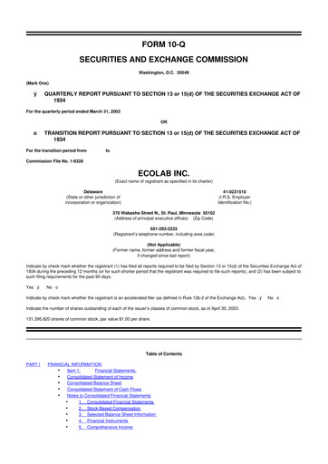 Miniature Ecolab 10-Q Rapport trimestriel  