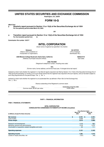 Vorschaubild Intel 10-Q Quartalsbericht  