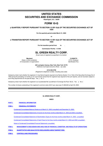 Thumbnail SL Green Realty
 10-Q Quarterly Report FY 