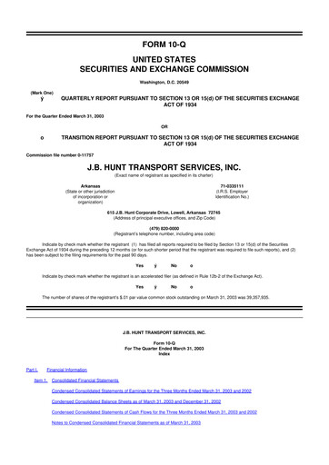 Thumbnail J. B. Hunt
 10-Q Quarterly Report FY 