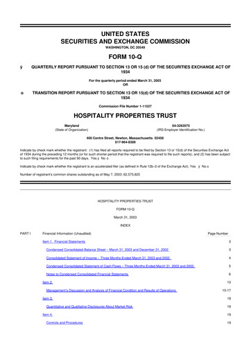 Thumbnail Service Properties Trust 10-Q Quarterly Report FY 