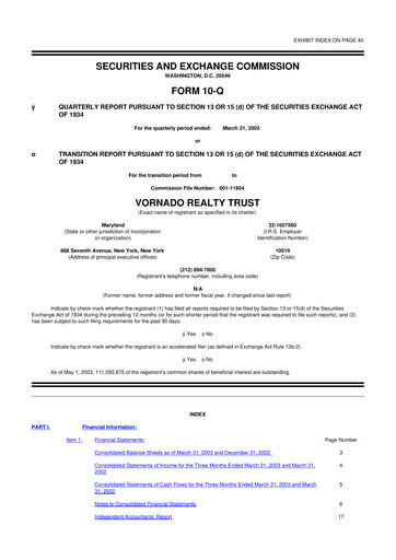 Thumbnail Vornado Realty Trust
 10-Q Quarterly Report FY 