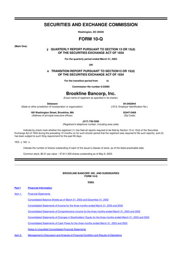 Thumbnail Brookline Bancorp 10-Q Quarterly Report FY 