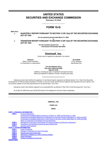 Thumbnail Omnicell
 10-Q Quarterly Report FY 