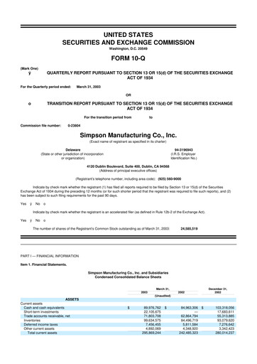 Thumbnail Simpson Manufacturing Company
 10-Q Quarterly Report FY 