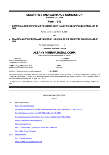 Thumbnail Albany International
 10-Q Quarterly Report FY 