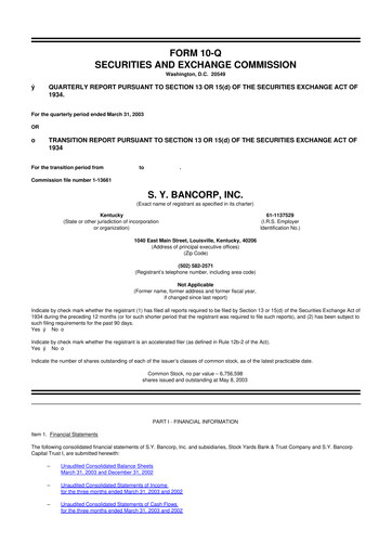 Thumbnail Stock Yards Bancorp 10-Q Quarterly Report FY 