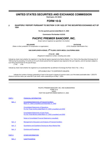 Thumbnail Pacific Premier Bancorp
 10-Q Quarterly Report FY 