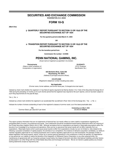 Thumbnail PENN Entertainment
 10-Q Quarterly Report FY 