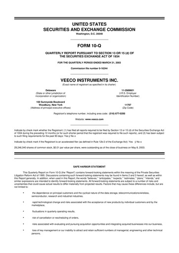 Thumbnail Veeco
 10-Q Quarterly Report FY 