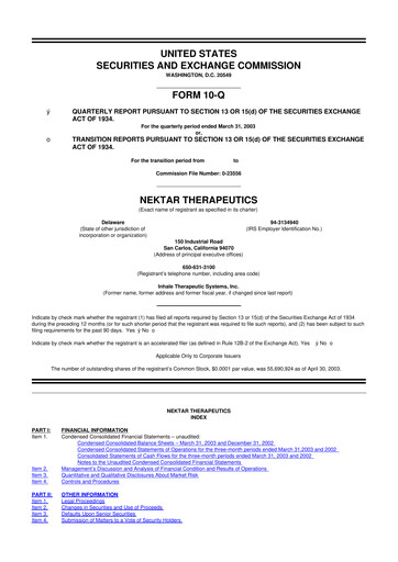 Thumbnail Nektar Therapeutics
 10-Q Quarterly Report FY 