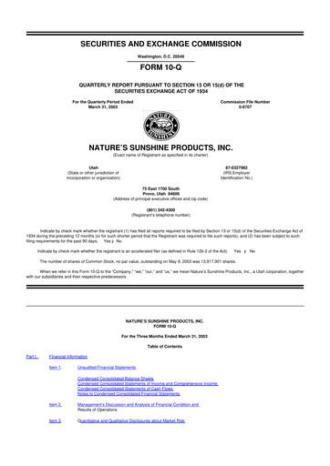 Thumbnail Nature's Sunshine Products 10-Q Quarterly Report FY 