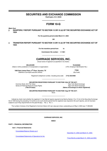 Thumbnail Carriage Services 10-Q Quarterly Report FY 