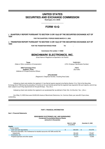 Thumbnail Benchmark Electronics
 10-Q Quarterly Report FY 
