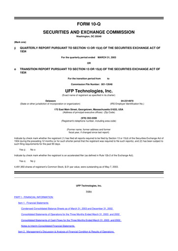 Thumbnail UFP Technologies
 10-Q Quarterly Report FY 