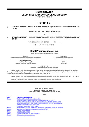Thumbnail Rigel Pharmaceuticals 10-Q Quarterly Report FY 