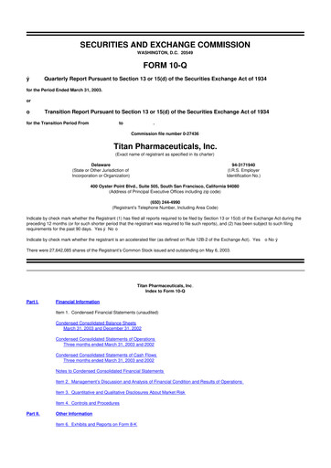 Thumbnail Titan Pharmaceuticals
 10-Q Quarterly Report FY 