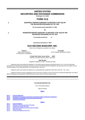 Thumbnail Old Second Bancorp 10-Q Quarterly Report FY 